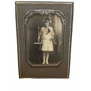 Vintage Black & White Photo Young Girl White Dress Candle Trifold Envelope